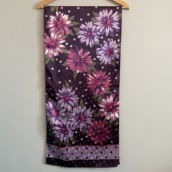 2/$20 👒 Vintage Oldstock Scarf with Purple, Pink Polka Dot and Floral Pattern - Picture 2 of 7